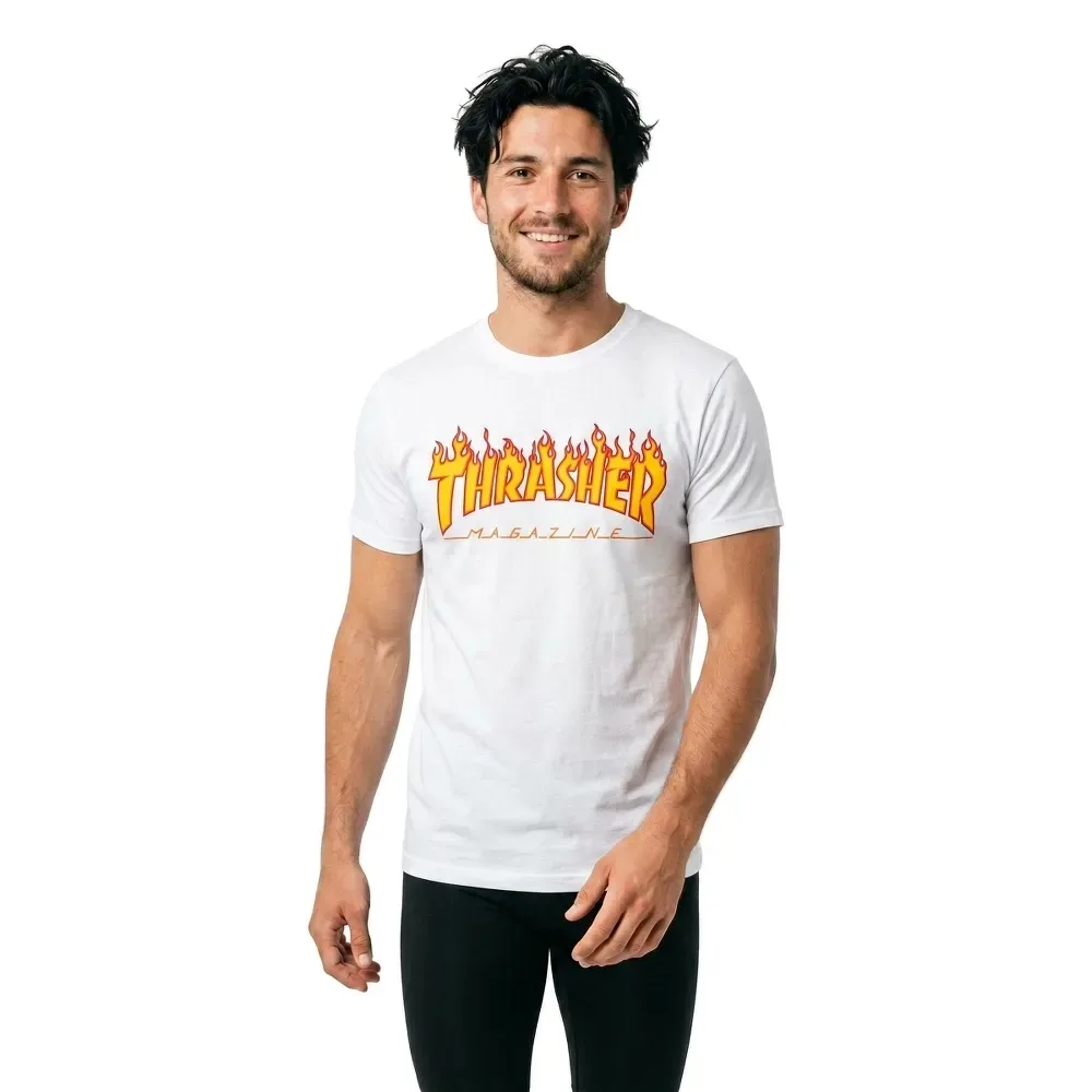 T-shirt à Manches Courtes Flame White S - Thrasher - FashionsVida