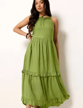 Women's Petite Halter Neck Maxi Dress in Lime Size: 12 - Lime - Size: 12 - PixieGirl - FashionsVida