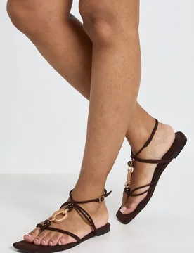 Womens Faux Suede Bead Detail Strappy Sandals - Brown - Size Uk 4 - Boohoo - FashionsVida