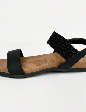 Sandalias planas de doble correa con punta abierta estilo minimalista europeo & americano para mujer, correa elástica trasera, suela blanda antidesli - Shein - FashionsVida