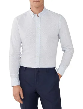 Chemise à Manches Longues Geo Motif Print White / Sky L - Hackett - FashionsVida