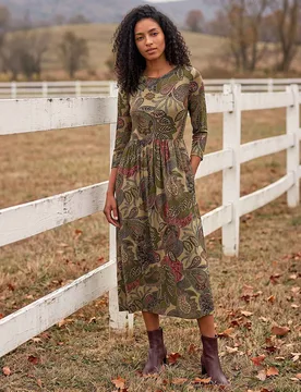 Stretch Jersey Paisley Print Midi Dress Khaki Mix female - Roman - FashionsVida