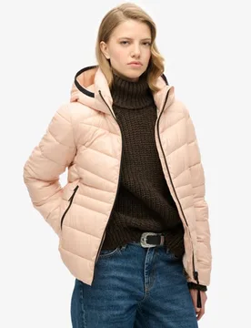 Superdry Damen Wattierte Fuji Steppjacke mit Kapuze Beige - Größe: 38 - 139.99 - FashionsVida