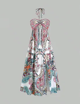 Vestido de playa estilo bohemio, vestido largo de tirantes finos y de alta gama para vacaciones de verano, conjunto de vestido largo para mujeres XXS - Shein - FashionsVida