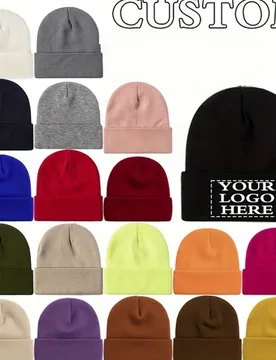 Gorro de punto personalizable con texto/logo, estilo unisex, hecho de material acrílico suave, diseño plegable, para actividades al aire libre y uso - Shein - FashionsVida