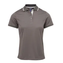 Womens/ladies Contrast Coolchecker Polo Shirt (Dark Grey/silver) - Size X-Small