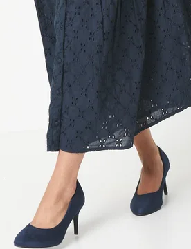 Womens : Wide Fit Elsa Almond Toe Stiletto Heel Court Shoes - Navy - Size 7 Wide Fit (Uk Shoe) - Good for the Sole - FashionsVida