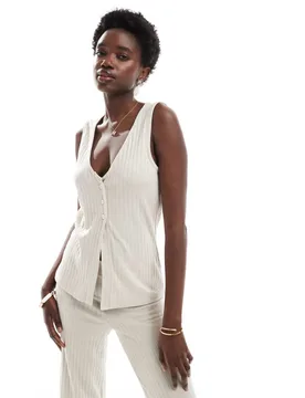 Womens Ribbed Longline Sleeveless Top Co-Ord In Cream - Size 2xs - Vero moda - FashionsVida