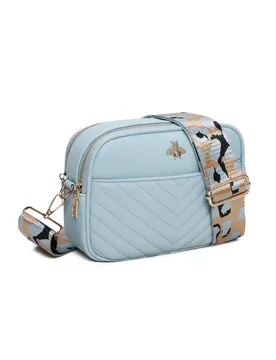 Women's Bee Badge Quilted Double Zipper Compartment Tassel Crossbody Handbag in Light Blue - Light Blue - Size: One Size - Fontanella Fashion - FashionsVida