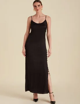 Ruby Spaghetti Strap Animal Maxi Dress In Black - 6 - Lily and Lionel London Limited - FashionsVida