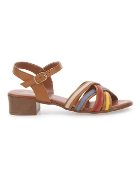 Sandali marroni con fascie colorate in Vera Pelle 243110 37 - PITTARELLO LOOK - FashionsVida