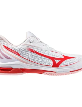Wave Exceed Tour 7 Ac All Court Shoes White / Fiery Red / Pinkesque UK 8 - Mizuno - FashionsVida
