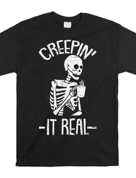 Creepin' It Real Lazy Skeleton Skull Printed Cotton T-Shirt Black Summer Top for Men And Women Comfortable Casual Tee - Aliexpress - FashionsVida