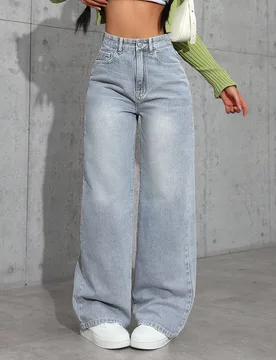 Jeans de mezclilla casuales y cómodos de pierna ancha con bolsillos para mujer S - Shein - FashionsVida