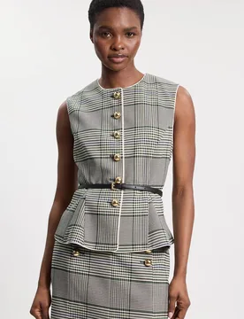 Women's Tailored Check Belted Peplum Jacket in Mono Size: 14 - Mono - Size: 14 - Karen millen - FashionsVida