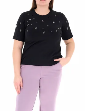 T-shirt con strass NERO S - ELENA MIRO' - FashionsVida