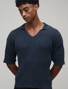 Herren Muskelbetontes Poloshirt Mit Acid-Wash Und Geripptem Strick Charcoal Größe Small - boohooMAN - FashionsVida
