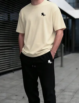 Set de 2 piezas de camiseta de manga corta con gráfico minimalista de caballero y pantalones para hombre, adecuado para uso en la calle, al aire casu - Shein - FashionsVida