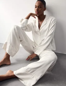 Premium Satin Revere Pyjama Top Ivory female - Autograph - FashionsVida