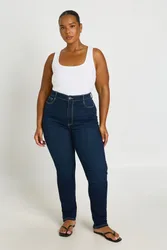 Womens Plus High Waist Booty Lifting Skinny Jean - Indigo Blue Cotton - Size 26 Uk