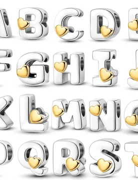 Colgante con forma de corazón de serie de letras artificiales con cuentas plateadas, adecuado para hacer pulseras DIY de joyería para mujeres T - Shein - FashionsVida