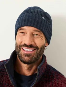 Cotton Blend Beanie Hat Navy male - Fatface - FashionsVida