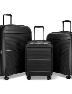 Unisex Expandable Black Hard Shell Pp 8 Wheel Luggage Travel Cabin Holiday Bags Suitcase Set - Size Medium - Infinity Leather - FashionsVida