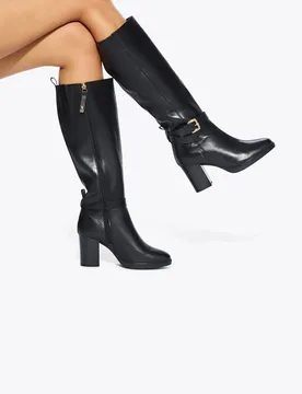 Leather Buckle Block Heel Knee High Boots Black female - Kurt geiger - FashionsVida
