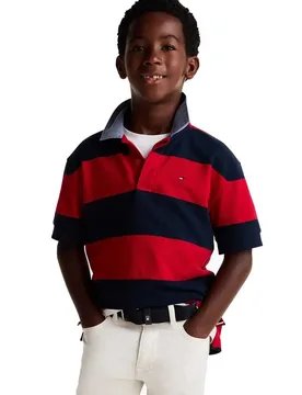 Polo A Maniche Corte Bold Stripe Medium Red Rugby Stripe 16 Anni - Tommy hilfiger - FashionsVida