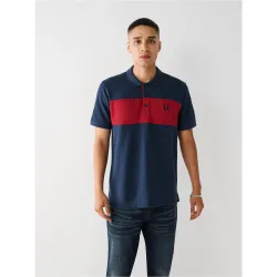 Mens Dress Blue Red Dahlia Colour Block Logo Polo Shirt - Male - Blue - Small