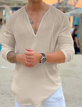 Summer 2026 V-Neck Long Sleeve Henry Shirt Casual Sport New Arrival Elegant Business Cotton Men's Dress Shirt - Aliexpress - FashionsVida