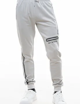 Mens Joggers With Logo Side Zipper Pocket Ribbed Cuff - Grey - Size Small - d-rock - FashionsVida
