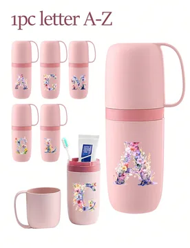 Soporte para cepillo de dientes con diseño floral romántico de letras A-Z, caja de almacenamiento, accesorio de baño, caja de almacenamiento para c - Shein - FashionsVida