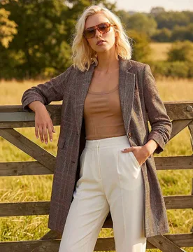 Petite Checked Longline Coat Brown female - Roman - FashionsVida