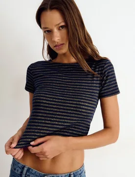 Camiseta de mujer de rayas con espalda abierta - Brownie - FashionsVida