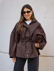 Waterproof Hooded Waisted Rain Jacket Brown female