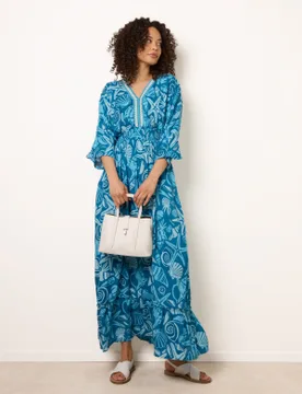 Embellished Kimono Style V Front Dress - M / BLUE - female - Blue Vanilla - FashionsVida