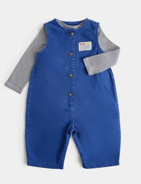 Piece Pure Cotton Button Up Romper Outfit (0-3 Yrs) Blue male - M&S - FashionsVida