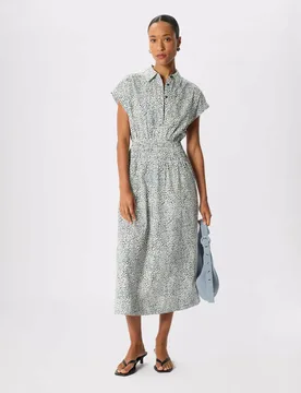 Pure Cotton Animal Print Midi Shirt Dress Navy Mix female - Whistles - FashionsVida