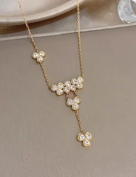 Freetry Trendy Zircon Flower Splicing Pendant Stainless Steel Necklace for Women Shine Golden Waterproof Necklace Charm Jewelry - Aliexpress - FashionsVida