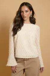 Womens Flared Sleeve Tie Back Blouse - White - Size 6 Uk