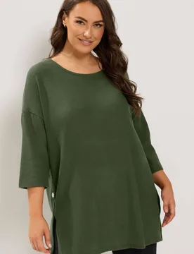 Women's Side Button Top in Light Khaki Size: 18 - Light Khaki - Size: 18 - Yours - FashionsVida