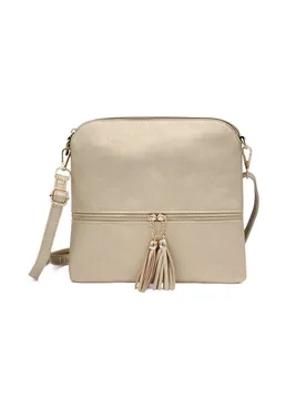 Women's Small Flat Tassel Accent Front Pocket Crossbody Handbag in Gold - Gold - Size: One Size - Kitise - FashionsVida
