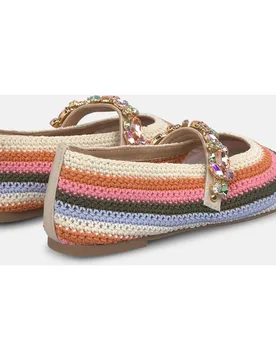 Bailarinas planas de mujer en crochet con tira delantera con detalle joya - Alma en Pena - FashionsVida