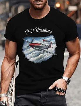 P-51 Mustang Fighter Aircraft Illustration Print T-Shirt 100% Cotton O-Neck Short Sleeve Summer Casual Mens T-shirt Streetwear - Aliexpress - FashionsVida