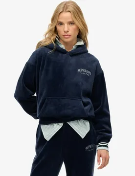 Superdry Women's Country Club Velour Hoodie in Lockerer Passform Marineblau - Größe: 38 - 79.99 - FashionsVida
