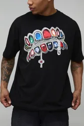 Herren Oversized T-Shirt mit Diamant-Print Black Größe 4XL