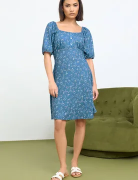 Women's Petite Ditsy Floral Print Mini Dress in Blue Size: 12 - Blue - Size: 12 - PixieGirl - FashionsVida