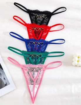 Paquete de 5 panties con tanga en encaje y decoración de corazón, ropa interior sensual M - Shein - FashionsVida