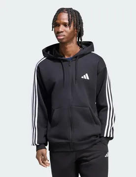 Felpa con cappuccio Essentials 3-Stripes French Terry Full-Zip S Black / White - Adidas - FashionsVida